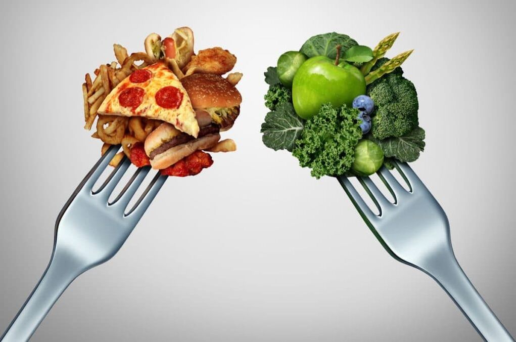 Alimentos no saludables y saludables para la prostatitis.